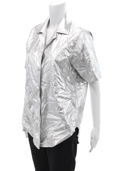 Simon Miller Women Gray Collared Short Sleeve Button-Up Polyester 80s Size S