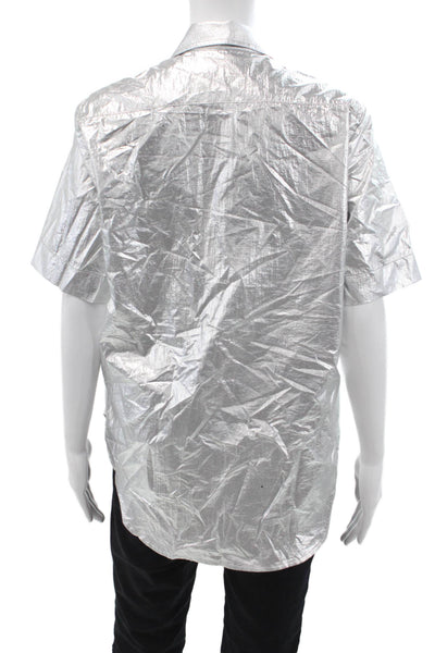 Simon Miller Women Gray Collared Short Sleeve Button-Up Polyester 80s Size S