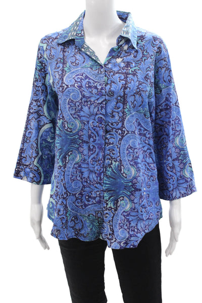 Antica Sartoria By Giacomo Cinque Women Collared Tunic Blue Cotton Size L
