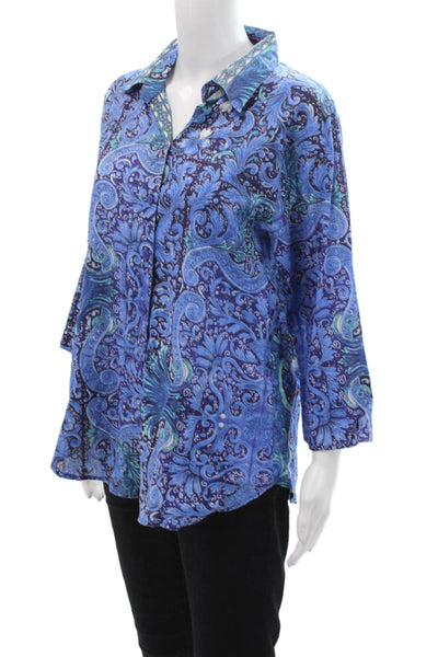 Antica Sartoria By Giacomo Cinque Women Collared Tunic Blue Cotton Size L