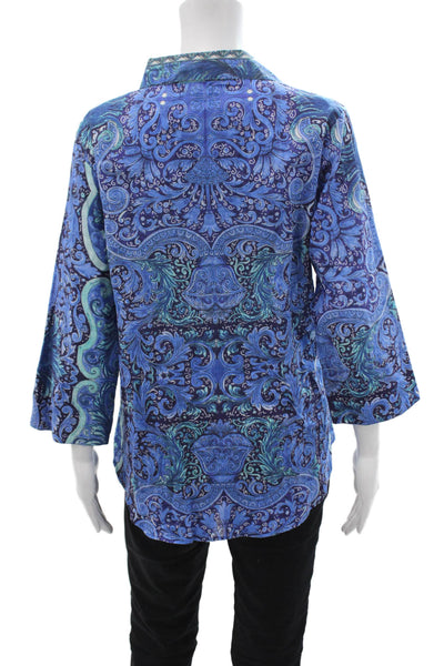 Antica Sartoria By Giacomo Cinque Women Collared Tunic Blue Cotton Size L