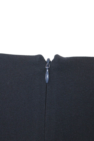 Elie Tahari, Women Shift Dress Dark Blue Polyester Long Sleeve Midi Zip Size S