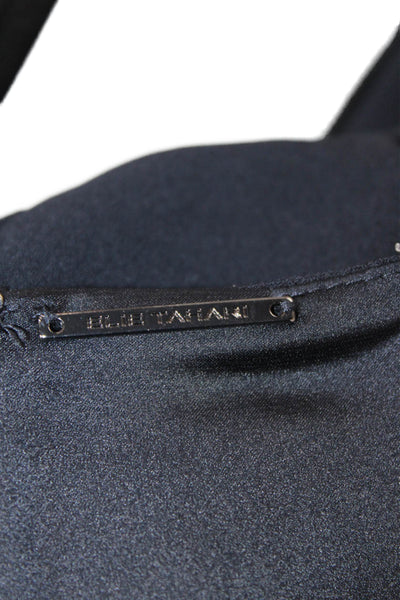 Elie Tahari, Women Shift Dress Dark Blue Polyester Long Sleeve Midi Zip Size S