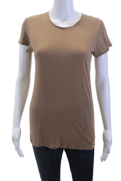 Vince Women Basic Brown Cotton Blend Crew Neck Short Sleeve T-Shirt Size S