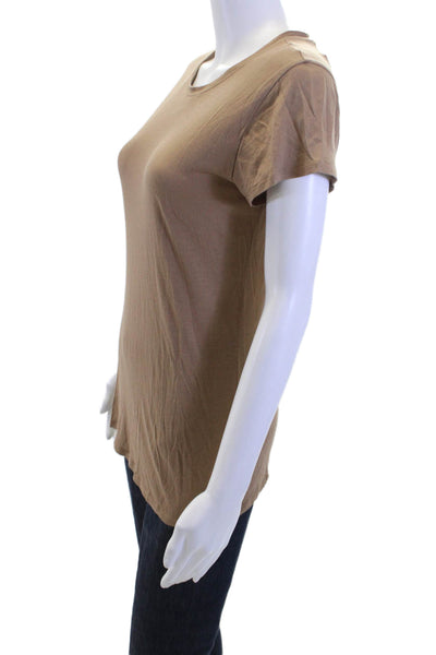Vince Women Basic Brown Cotton Blend Crew Neck Short Sleeve T-Shirt Size S