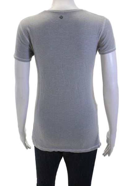 Lululemon Women Gray Basic Round Neck Short Sleeve T-Shirt Cotton Blend Size 4