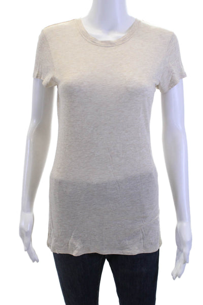 Vince Women Basic T-Shirt Beige Crew Neck Short Sleeve Modal Blend Size XS
