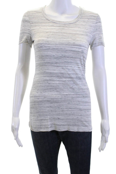 Bailey 44 Women Gray Striped Basic T-Shirt Short Sleeve Round Neck Size S