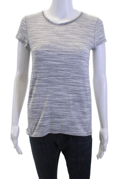 Lululemon Womens Gray Striped Crewneck Short Sleeve T-Shirt Nylon Blend Size 4