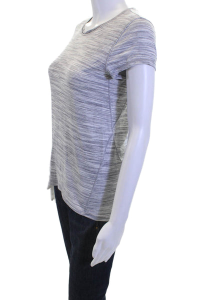 Lululemon Womens Gray Striped Crewneck Short Sleeve T-Shirt Nylon Blend Size 4