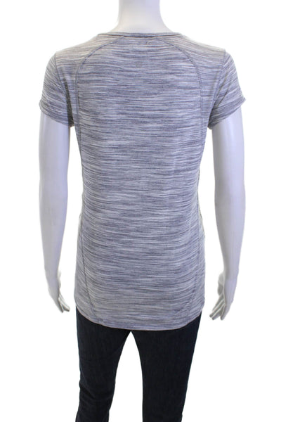 Lululemon Womens Gray Striped Crewneck Short Sleeve T-Shirt Nylon Blend Size 4