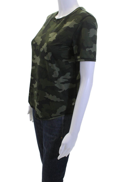 Lululemon Womens Green Camo Crew Neck Short Sleeve Basic T-Shirt Size 6