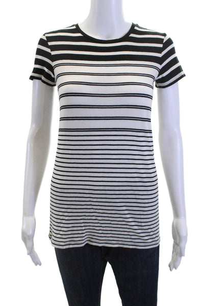Vince Women Black Striped Jersey T-Shirt Short Sleeve Crew Neck Petites Size XS