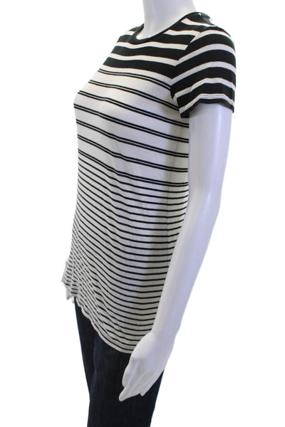 Vince Women Black Striped Jersey T-Shirt Short Sleeve Crew Neck Petites Size XS