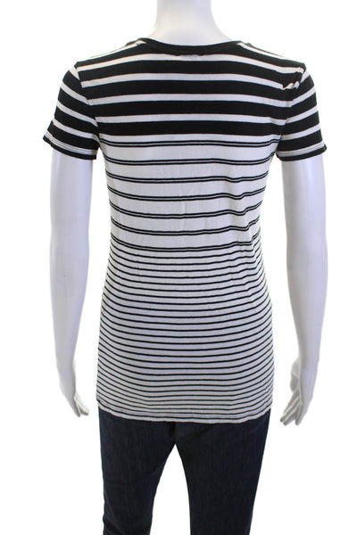 Vince Women Black Striped Jersey T-Shirt Short Sleeve Crew Neck Petites Size XS