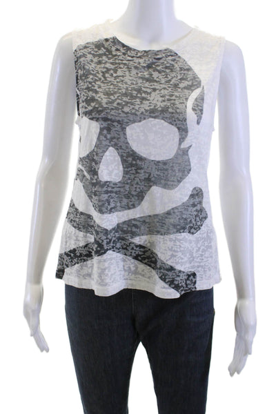 Soul Cycle Womens Basic Sleeveless Skull Graphic Tank White 65/35 Cotton Size S