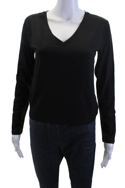 Athleta Women Black V-Neck Long Sleeve Basic T-Shirt Polyester Size 2XS