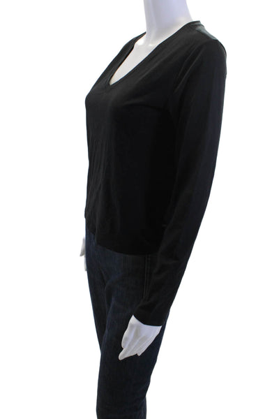Athleta Women Black V-Neck Long Sleeve Basic T-Shirt Polyester Size 2XS