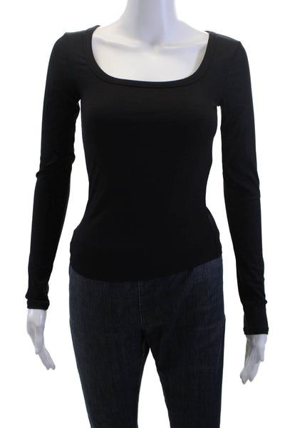 Athleta Womens Black Square Neck Long Sleeve Basic T-Shirt Size 2XS