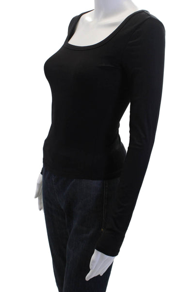 Athleta Womens Black Square Neck Long Sleeve Basic T-Shirt Size 2XS