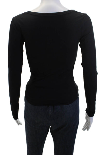 Athleta Womens Black Square Neck Long Sleeve Basic T-Shirt Size 2XS