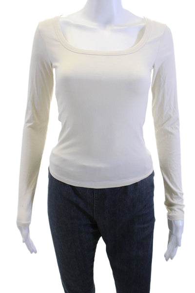 Athleta Women Basic Beige Modal Blend Square Neck Long Sleeve T-Shirt Size XXS