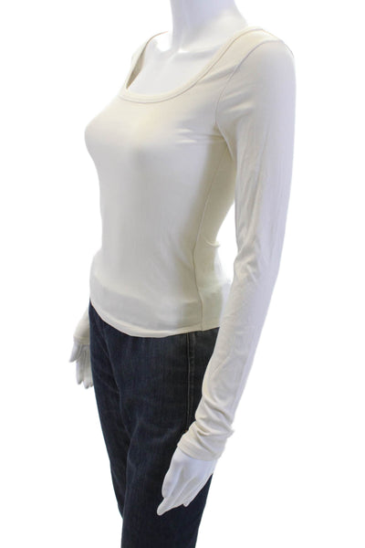 Athleta Women Basic Beige Modal Blend Square Neck Long Sleeve T-Shirt Size XXS