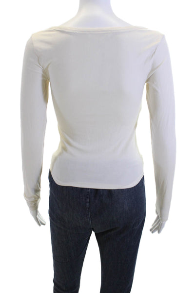 Athleta Women Basic Beige Modal Blend Square Neck Long Sleeve T-Shirt Size XXS