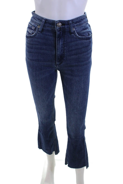Rag & Bone Women Cropped Flared Jeans Dark Blue Mid-Rise Petite Size 23