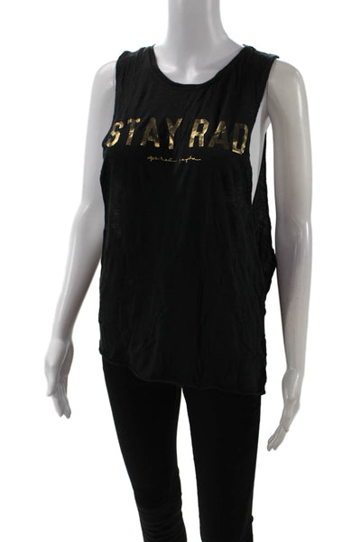 Spiritual Gangster Womens Black Graphic Basic Tank Sleeveless Round Neck Size M