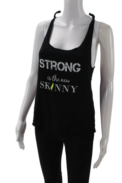 Pheel Womens Camisole Black Graphic Print Modal Spandex Tie Neck Size M
