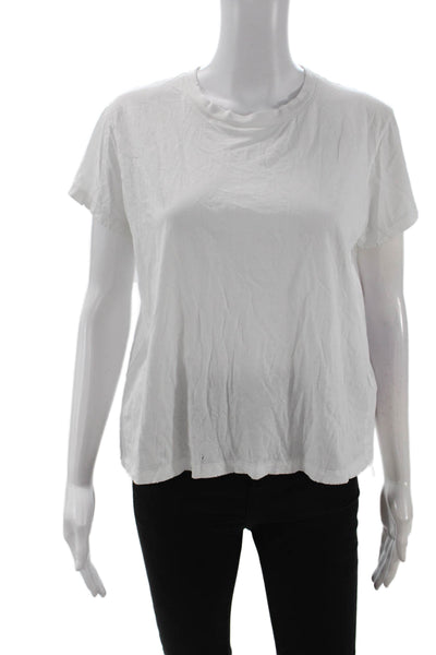 Leallo Women Basic White Cotton Crew Neck Short Sleeve T-Shirt Size S