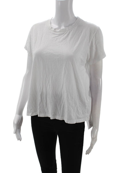 Leallo Women Basic White Cotton Crew Neck Short Sleeve T-Shirt Size S