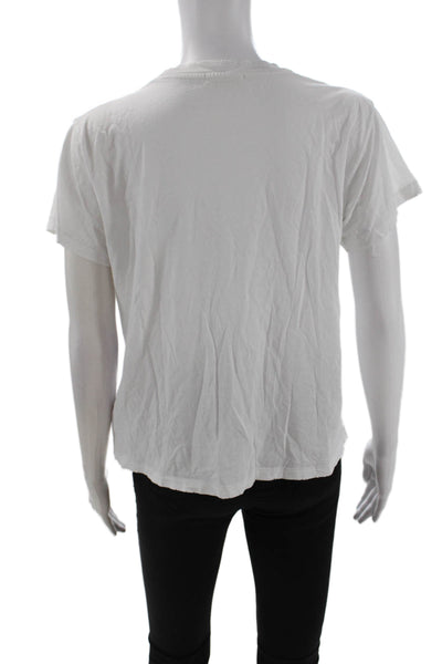 Leallo Women Basic White Cotton Crew Neck Short Sleeve T-Shirt Size S