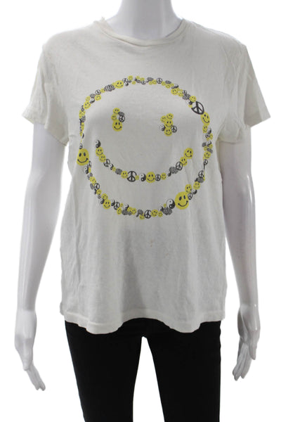 Re/Done Womens Jersey Graphic T-Shirt White Cotton Crew Short Sleeve Size S