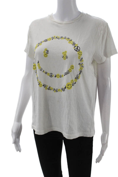 Re/Done Womens Jersey Graphic T-Shirt White Cotton Crew Short Sleeve Size S