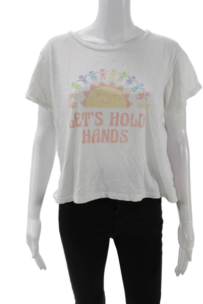 LNA Women Cropped Graphic White Cotton Short Sleeve T-Shirt Size M