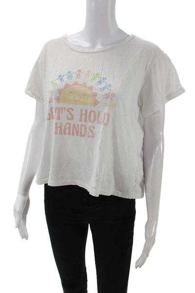 LNA Women Cropped Graphic White Cotton Short Sleeve T-Shirt Size M