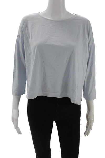 Kondi Women Cropped Basic T-Shirt Light Blue 3/4 Sleeve 100% Cotton Size S