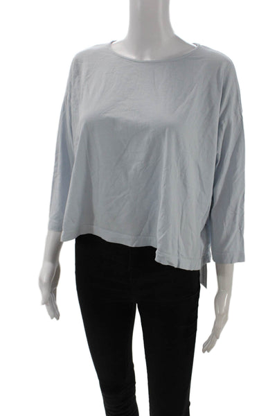 Kondi Women Cropped Basic T-Shirt Light Blue 3/4 Sleeve 100% Cotton Size S