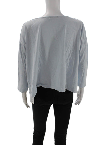 Kondi Women Cropped Basic T-Shirt Light Blue 3/4 Sleeve 100% Cotton Size S