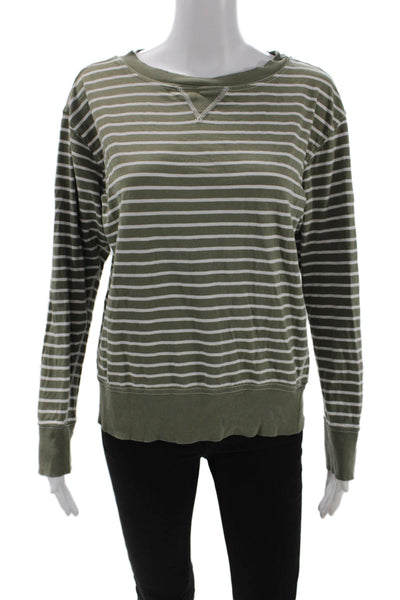 Current/Elliott Women Pullover Sweatshirt Green Striped Cotton Crewneck Size 1