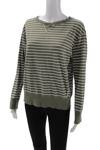 Current/Elliott Women Pullover Sweatshirt Green Striped Cotton Crewneck Size 1