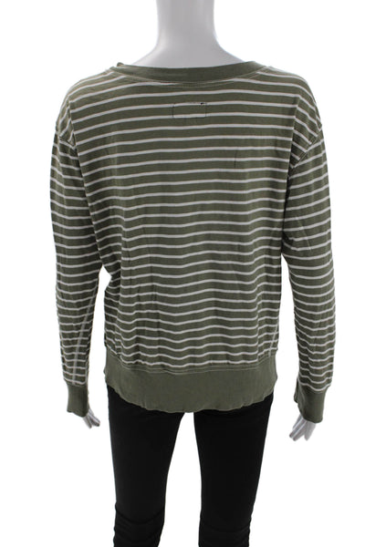 Current/Elliott Women Pullover Sweatshirt Green Striped Cotton Crewneck Size 1