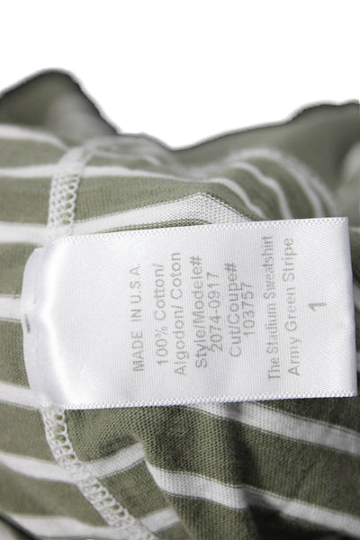 Current/Elliott Women Pullover Sweatshirt Green Striped Cotton Crewneck Size 1