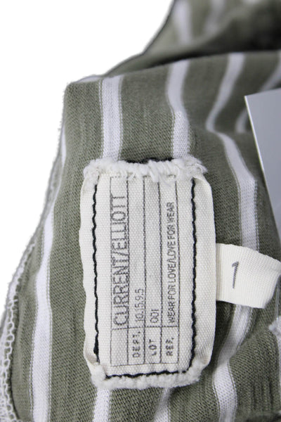 Current/Elliott Women Pullover Sweatshirt Green Striped Cotton Crewneck Size 1
