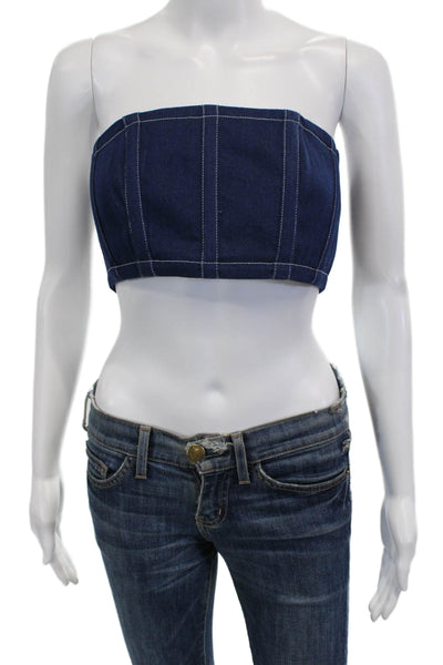 By Dylan Women Cropped Sleeveless Striped Zip Top Dark Blue Size S