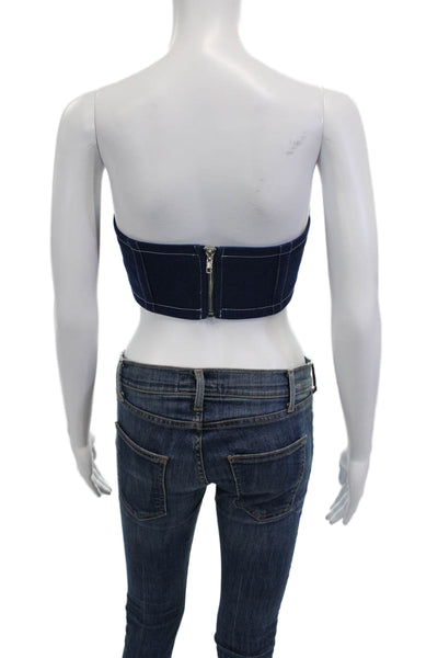 By Dylan Women Cropped Sleeveless Striped Zip Top Dark Blue Size S