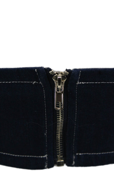 By Dylan Women Cropped Sleeveless Striped Zip Top Dark Blue Size S