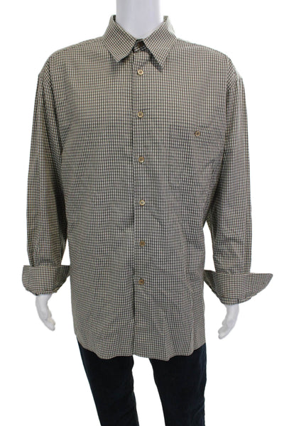 Ermenegildo Zegna Mens Cotton Collared Gingham Print Button Down Brown Size 1X